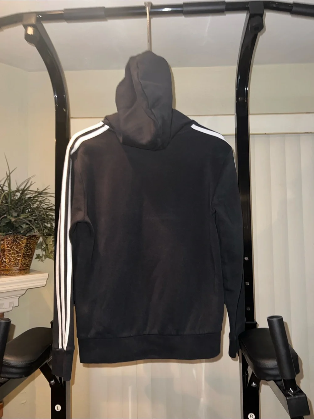 adidas Black Hoodie with White Three-Stripe Sleeves